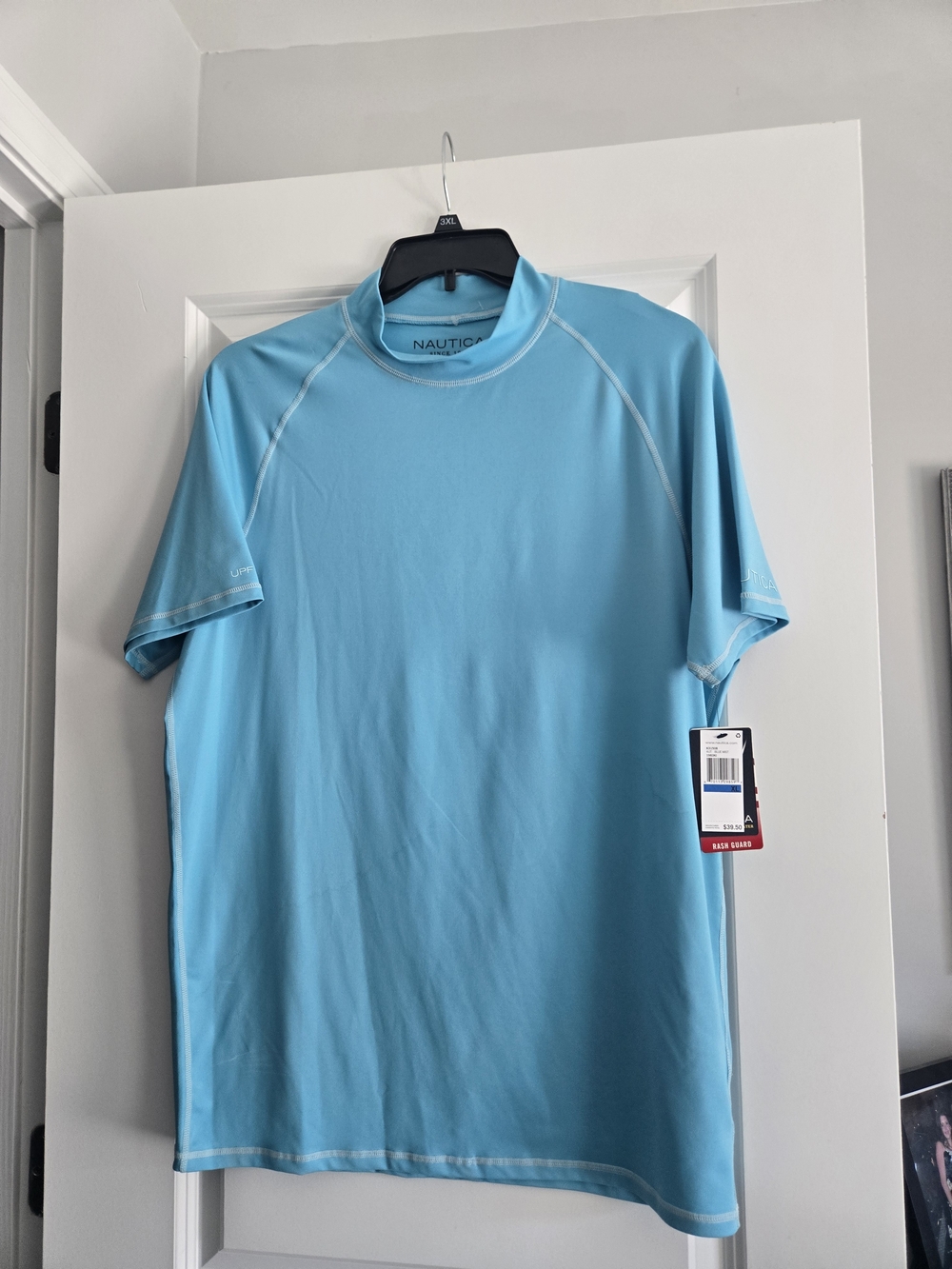 Nautica Men’s Short Sleeve Rash Guard Swim Shirt - Light Blue XL NWT
